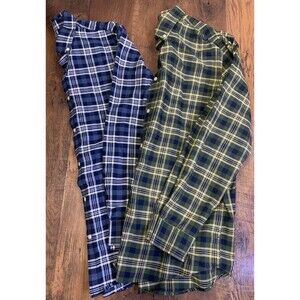 2 Pack Foundry Plaid Long Sleeve Button Down Blue And Green Shirts Men’s Size LT